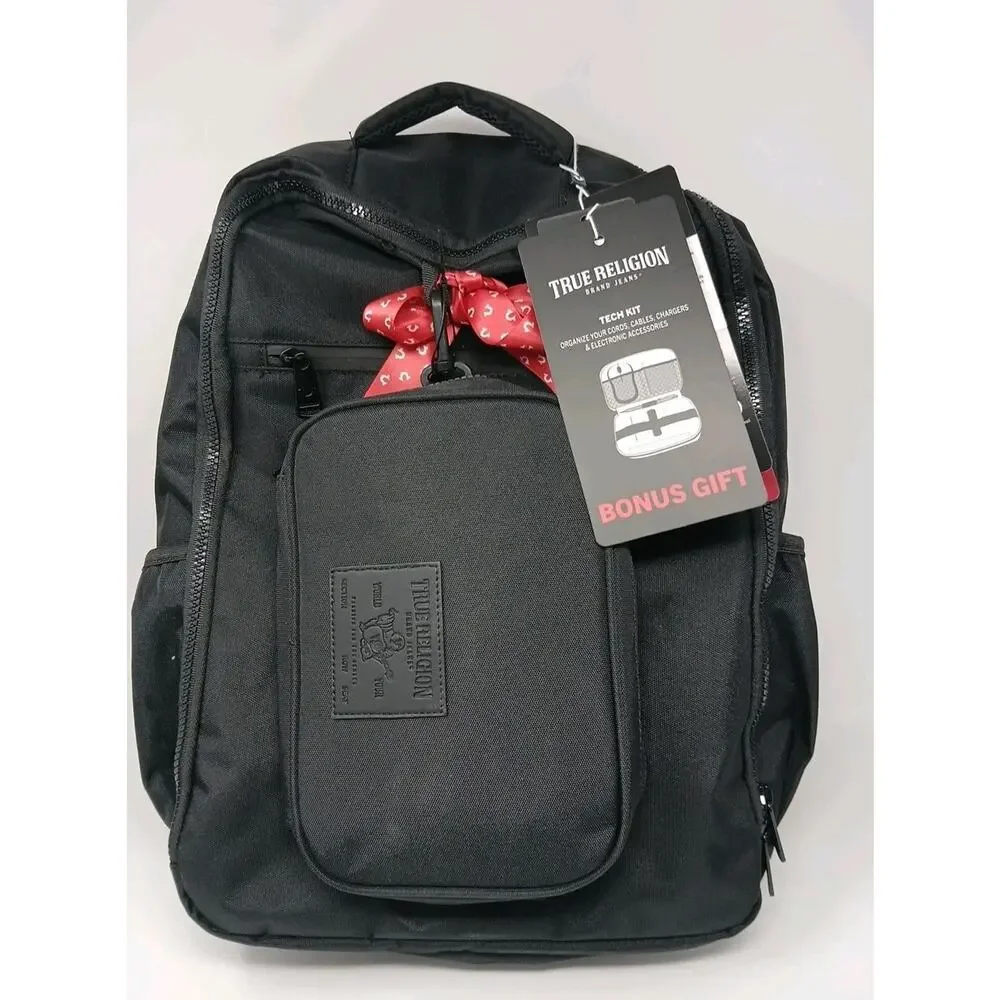 True Religion Computer Backpack Dome Style Black TR104863 & BONUS Tech Kit. NWT